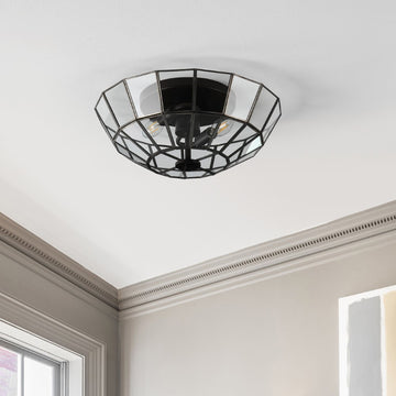 Theo 15.5" Farmhouse Rustic Iron/Glass LED Semi Flush Mount - JONATHAN Y